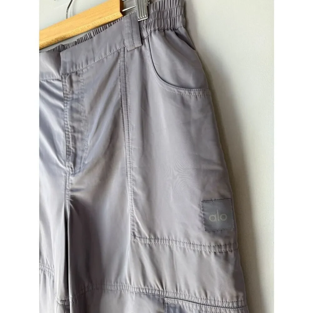 ALO High Waist Ski Moto Puffer Pants Fog Grey Blue Size